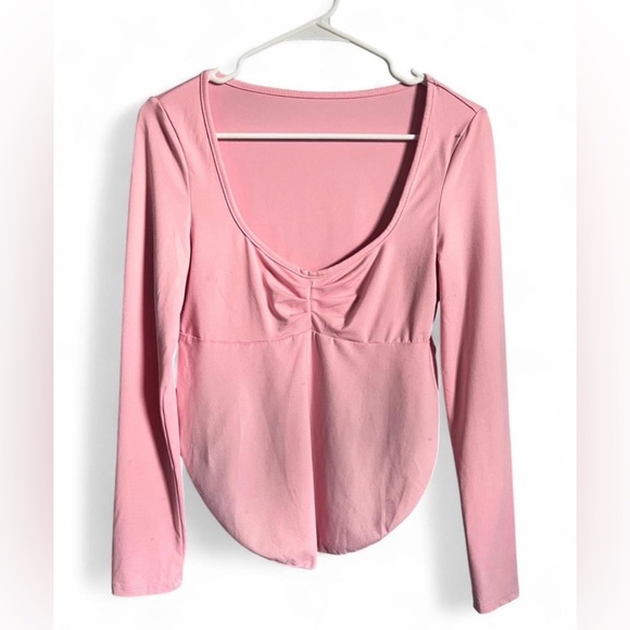 SHEIN Tops - SHEIN Pink Ruched Long Sleeve Blouse